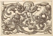 Horizontal Panel Design with Two Young Male Figures between Acanthus Rinceaux, Anonymous, Italian, Venetian, 17th century Italian, Pen and brown ink over leadpoint