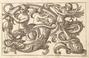 Horizontal Panel Design with Two Male Figures and a Putto Interspersed between  Acanthus Rinceaux, Anonymous, Italian, Venetian, 17th century  Italian, Pen and brown ink over leadpoint