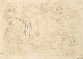 Horizontal Panel Design with Five Hybrid Creatures and a Lion., Anonymous, Italian, Venetian, 17th century, Pen and brown ink over leadpoint