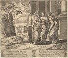 Plate 15: Psyche relating her misfortunes to her sisters, from "The Fable of Cupid and Psyche", Master of the Die  Italian, Engraving