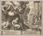 Plate 6: Zephir carrying off Psyche to an enchanted palace, from "The Fable of Psyche", Master of the Die  Italian, Engraving