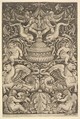 A panel of ornament with a large jar in centre, putti and other figures, Master of the Die Italian, Engraving