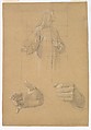 Study of a Standing Man with Headcloth and Two Studies of his Hands, Wilhelm Schadow  German, Graphite, heightened with white chalk, on light brown paper