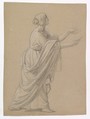 Study of a Woman Walking to the Right, Wilhelm Schadow  German, Graphite, white chalk, on light brown paper