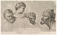 Four Heads From the Raphael Cartoons at Hampton Court, William Hogarth  British, Etching and aquatint; second state of two