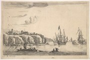 Seaport with Village on a Cliff, Reinier Nooms, called Zeeman Dutch, Etching