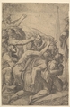 Christ standing at the right healing the lepers before him (left section of the print), Andrea Schiavone (Andrea Meldola) Italian, Etching