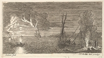 Night Scene with Fisherman Standing by a Fire, Reinier Nooms, called Zeeman Dutch, Etching; state II