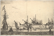 Ships Careened for Caulking the Hull, Reinier Nooms, called Zeeman Dutch, Etching; third state of eight