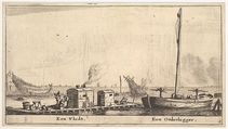 A Raft and a "Onderlegger", Reinier Nooms, called Zeeman Dutch, Etching