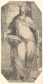 Saint Simon standing, supporting a book on his right thigh, from "Christ and the Apostles", Andrea Schiavone (Andrea Meldola) Italian, Etching