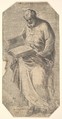 Saint Peter holding a large open book, keys by his side, from "Christ and the Apostles", Andrea Schiavone (Andrea Meldola) Italian, Etching