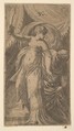Judith with her sword raised in her right hand and placing the head of Holofernes in the sack with her left, Andrea Schiavone (Andrea Meldola) Italian, Etching