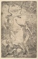 Apollo at right holding a bow chasing Daphne at the left, Andrea Schiavone (Andrea Meldola) Italian, Etching
