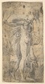 Mercury standing holding a cadecus in his right hand, a lyre in his left, Andrea Schiavone (Andrea Meldola)  Italian, Etching