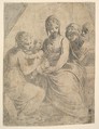 The Virgin and Child accompanied by saints, Andrea Schiavone (Andrea Meldola) Italian, Etching, top corners trimmed and made up