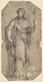 Saint Matthew holding a staff and a book, turning to the left, Andrea Schiavone (Andrea Meldola) Italian, Etching