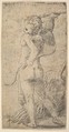 Cupid viewed from behind holding an arrow in his raised right hand, a bow in his left, Andrea Schiavone (Andrea Meldola)  Italian, Etching