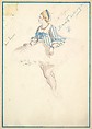 Costume Design for Seventh Ballet Girl (Short White and Blue Striped Dress), from the play "Captain Jinks of the Horse Marines", Percy Anderson British, Watercolor over graphite