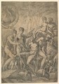 The Judgment of Paris, Andrea Schiavone (Andrea Meldola) Italian, Etching (right half of the print), all four corners made up