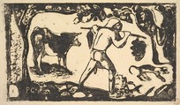 Tahitian Carrying Bananas, Paul Gauguin French, woodcut on transparent wove tissue paper