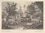 View of the Lavandieres Bridge at the Peasant House, Quentin Pierre Chedel French, Etching