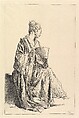 Femme assise, de profil à droite, jouant de l'eventail, François Boucher  French, Facsimile of an etching