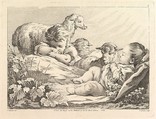Two Sleeping Children With Three Sheep, Pierre Alexandre Aveline  French, Etching and engraving