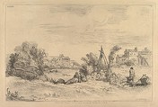 River Bank with Factories in the Background, François Boucher  French, Etching; first state