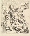 Three Loves Next to a Cartouche, Pierre Alexandre Aveline  French, Etching and engraving