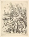 Two Boys Sleeping Besides a Tree, Marie Jeanne Boucher (French, Paris 1716–1785), Etching