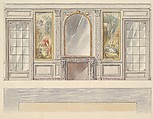 Design for a Wall Elevation with a Chimney Piece, Two Painted Panels (Fourth Floor), Mewès and Davis, Watercolor over graphite