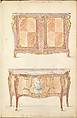 Two Period-style Designs for a Commode (Louis XIV and Louis XV), Mewès and Davis, Watercolor over graphite
