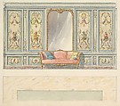 Design for a Wall Elevation with a Large Double-Arched Mirror and Sofa (Fifth Floor), Mewès and Davis, Watercolor over graphite