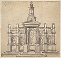 Architecturally-Shaped Tabernacle with a Saint and Four Putti, Anonymous , French, 16th century, Etching with gray wash