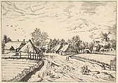 Country Village with Post Mill from Multifariarum casularum ruriumque lineamenta curiose ad vivum expressa, Johannes van Doetecum I  Netherlandish, Etching; third state of three
