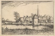 Pond and a Village, plate 15 from "Regiunculae et Villae Aliquot Ducatus Brabantiae", Claes Jansz. Visscher  Dutch, Etching