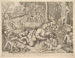 The Merchant Robbed by Monkeys, Pieter van der Heyden  Netherlandish, Engraving; first state of five