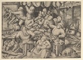 The Fat Kitchen, Pieter van der Heyden  Netherlandish, Engraving; first state of three