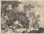 Rocky Landscape with the Stigmatisation of Saint Francis, Aegidius Sadeler II (Netherlandish, Antwerp 1568–1629 Prague), Engraving