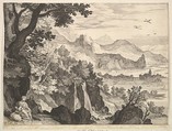 Mountainous Landscape with the Rest on the Flight into Egypt, Aegidius Sadeler II (Netherlandish, Antwerp 1568–1629 Prague), Engraving; first state
