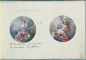 Two Costume Designs or Portrait Types, Anonymous, French, 18th century  French, Pen and black ink, graphite, gouache