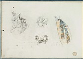 Four Designs of Costume Accessories, Anonymous, French, 18th century  French, Pen and black ink, graphite, gouache