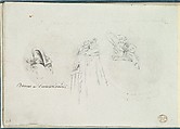 Three Costume Sketches of a Bonnet, a Cloak, and a Hat, Anonymous, French, 18th century  French, Pen and black ink, graphite, gouache