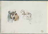 Two Costume Sketches, Anonymous, French, 18th century  French, Pen and black ink, graphite, gouache