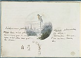 Roundel with Bird in a Landscape and Small Sketches, Anonymous, French, 18th century  French, Pen and black ink, graphite, gouache