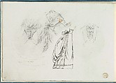 Sketches of Bodices with Bows and a Bouffant Skirt, Anonymous, French, 18th century  French, Pen and black ink, and graphite