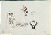 Costume Design Sketches including a Bouffant Skirt, Hat, and Bodice, Anonymous, French, 18th century  French, Pen and black ink, graphite, gouache