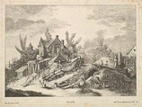 A Landscape with a Home and Three Men on a Bridge, Johann Georg Hertel  German, Etching