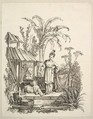 A Seated Chinese Man and a Woman Carrying a Fish, Gabriel Huquier French, Etching and stippling